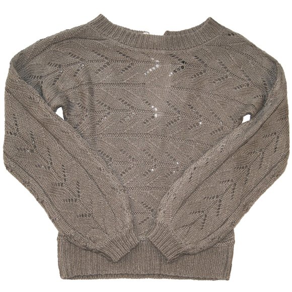 Moon & Madison Grey Knit Long Sleeve Tie Up Back Detail‎ Sweater Top - Picture 1 of 5